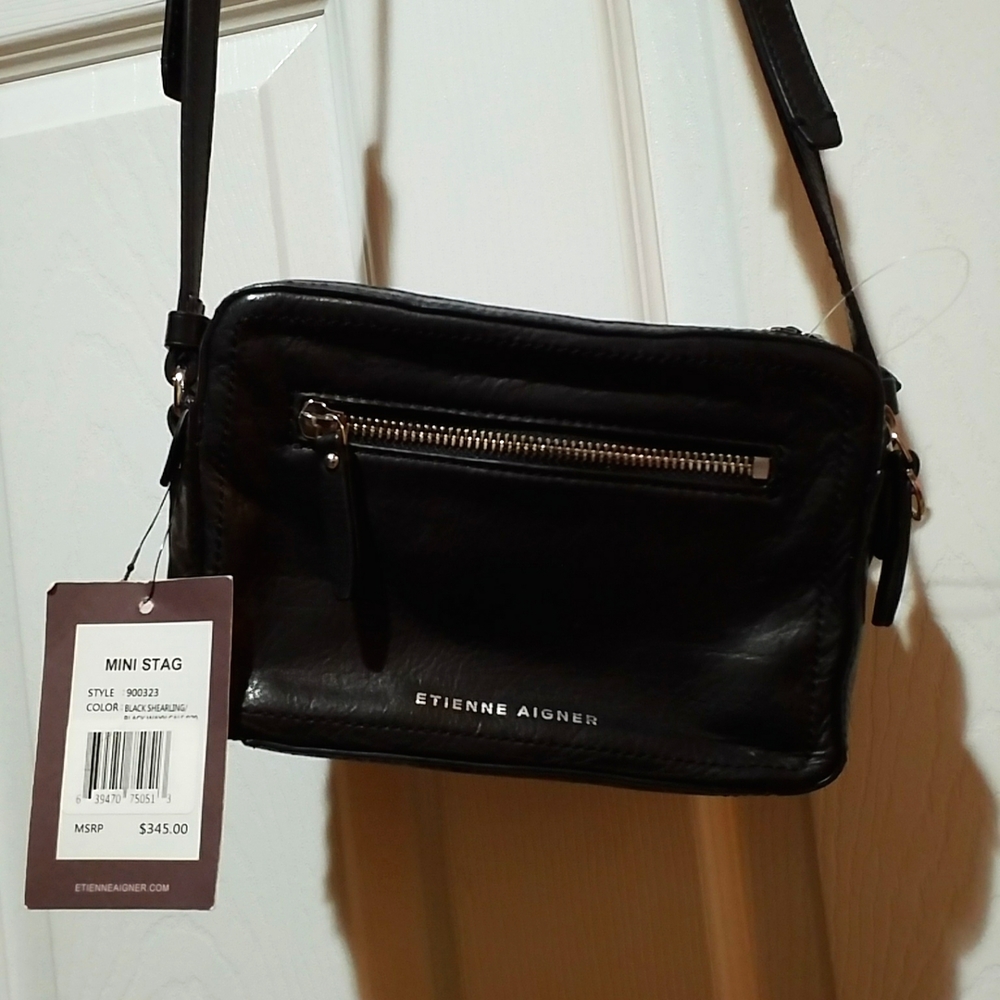 $345 Tags! Etienne Aigner Designer Black Shearling Leather Purse bag. NEW / NWT!